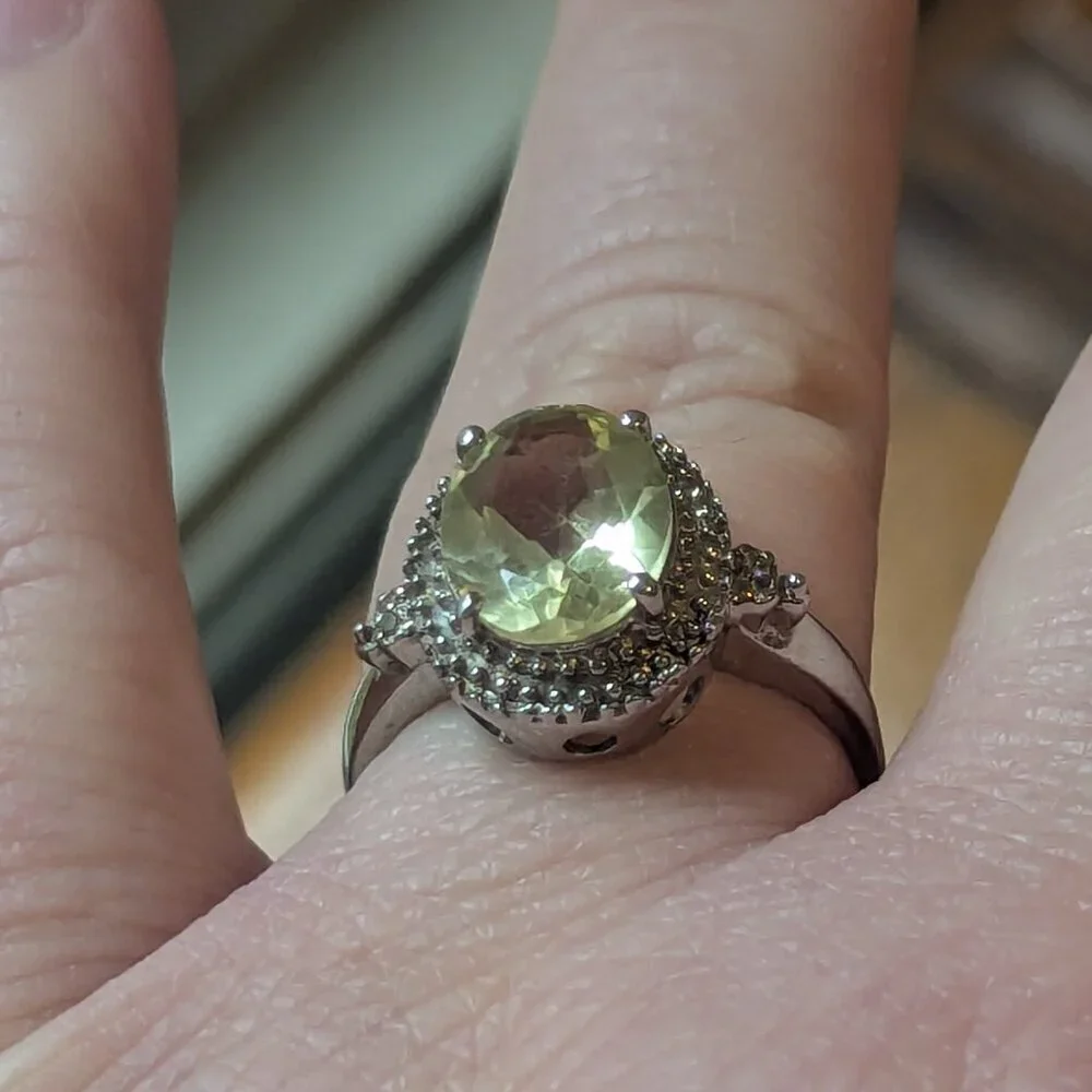 Solitaire Yellow Lemon Quartz Ring Raised‎ Rose Cut Faceted Silver 925 Chunky